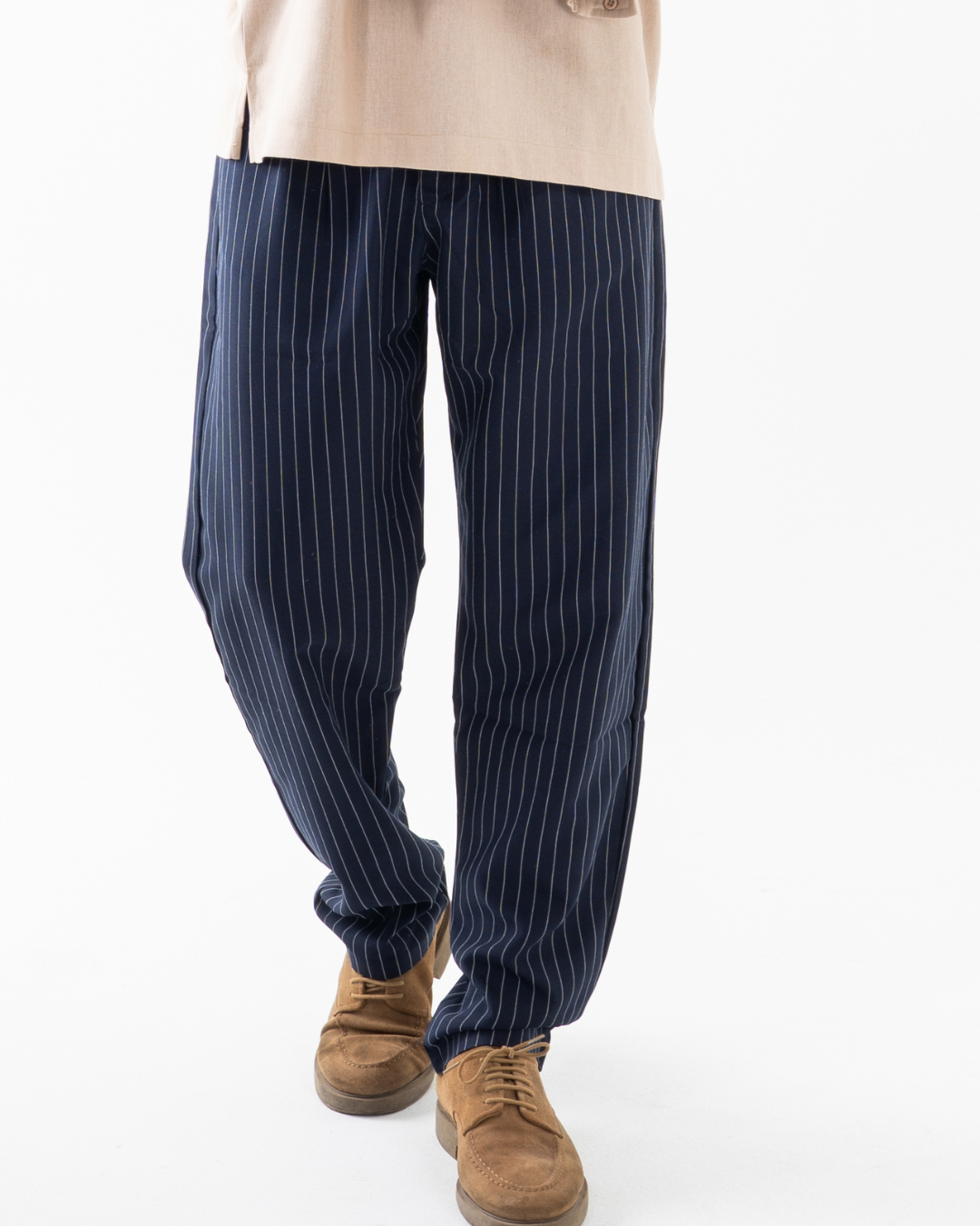 NAVY WIDE PINSTRIPED PANTS