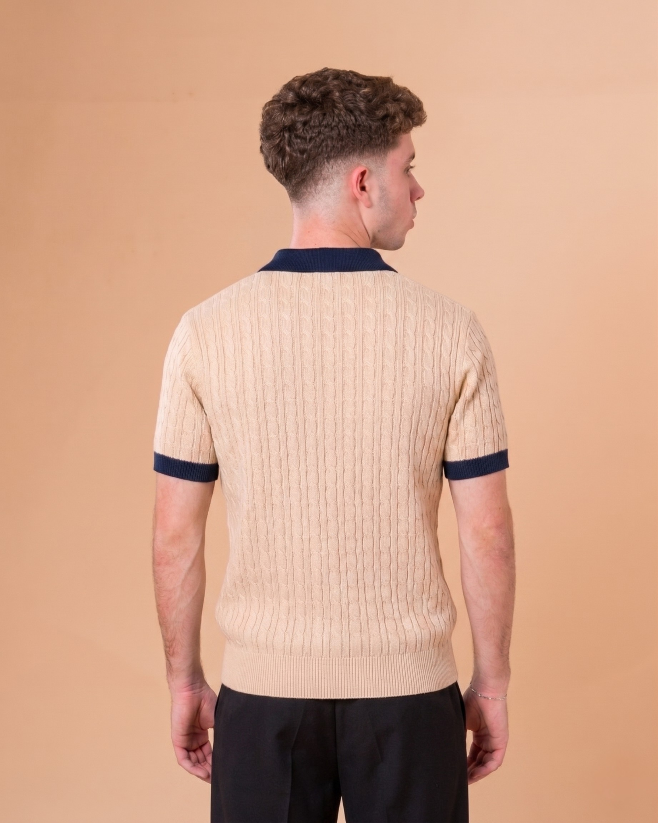 BEIGE CABLE KNITTED POLO
