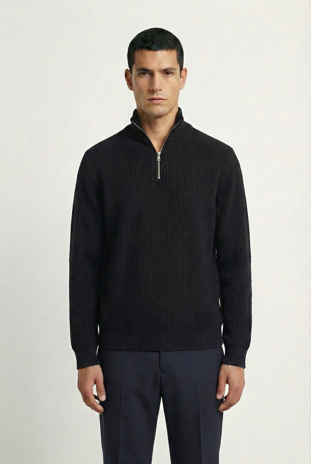 PRE-ORDER BLACK KNITTED QUARTER ZIP UP