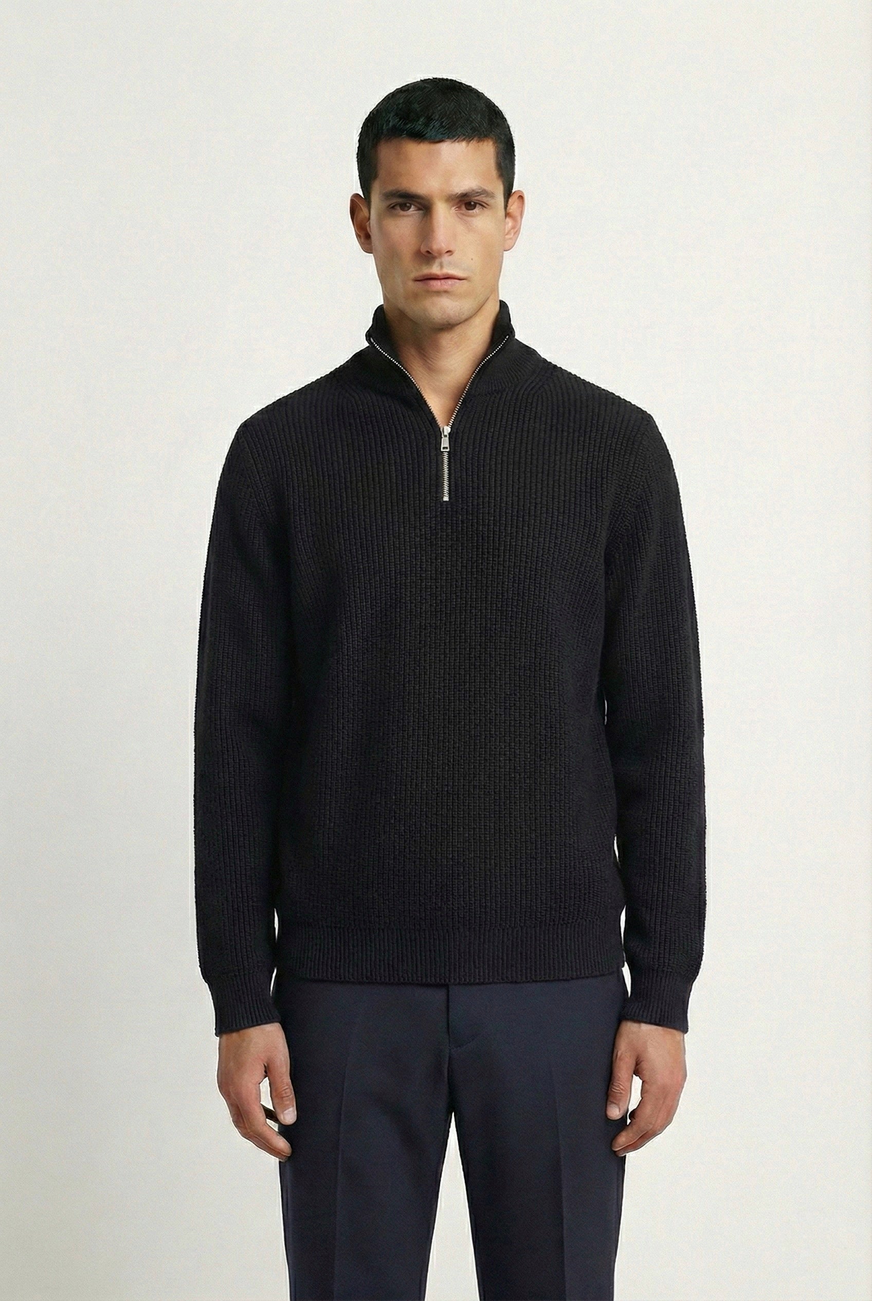 PRE-ORDER BLACK KNITTED QUARTER ZIP UP