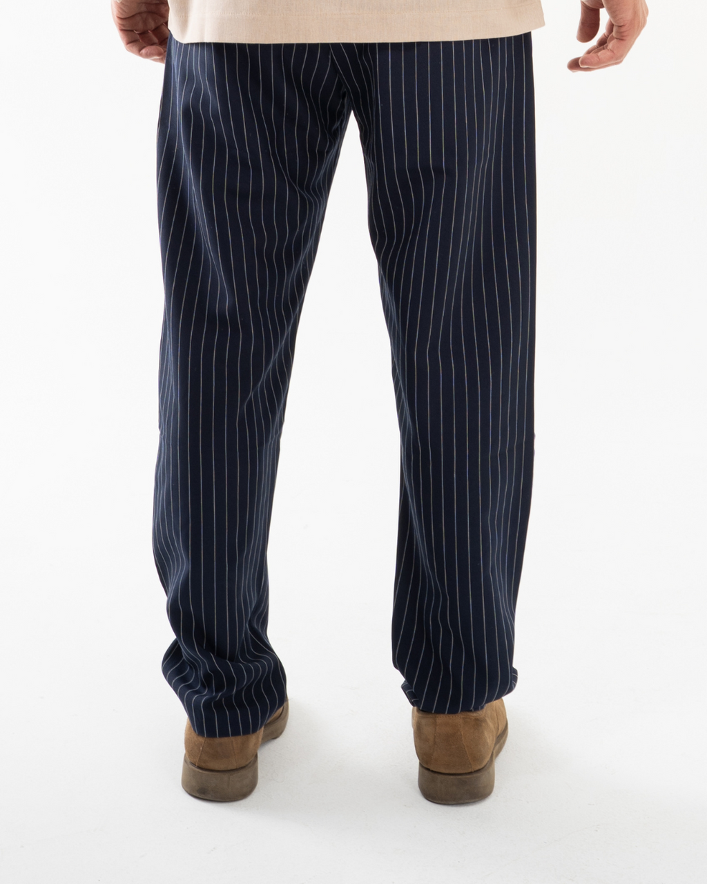 NAVY WIDE PINSTRIPED PANTS