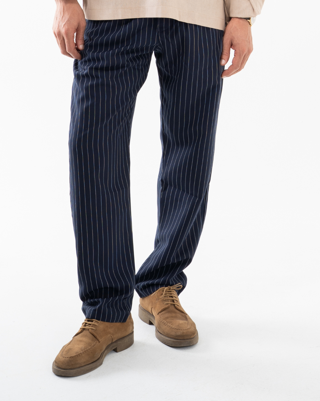 NAVY WIDE PINSTRIPED PANTS