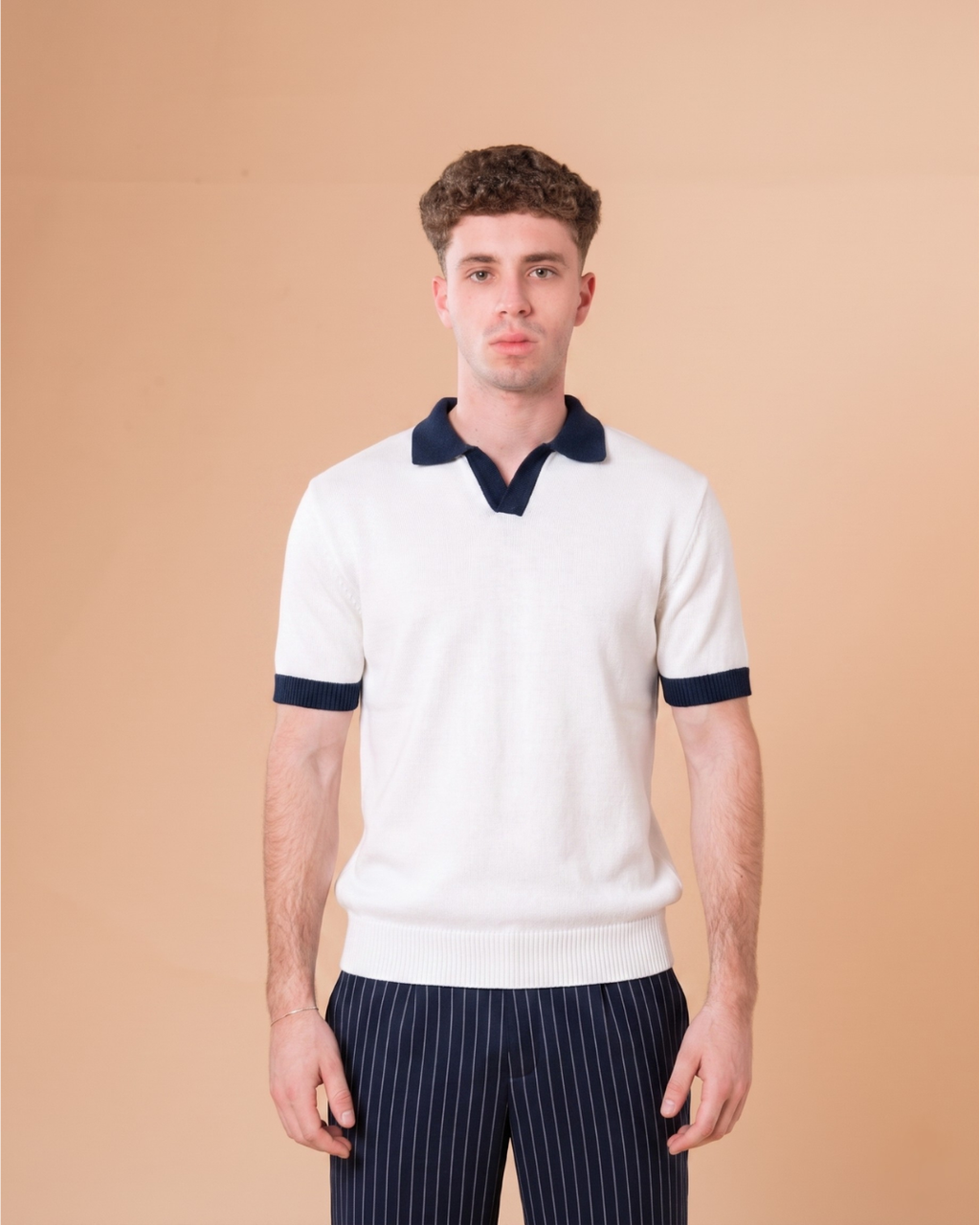 WHITE KNITTED POLO