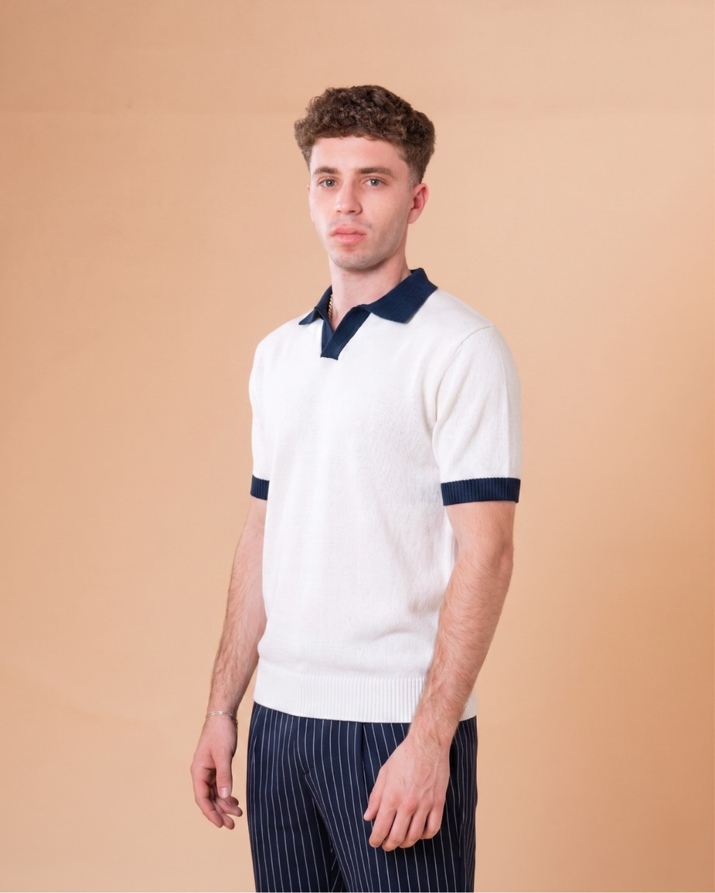 WHITE KNITTED POLO