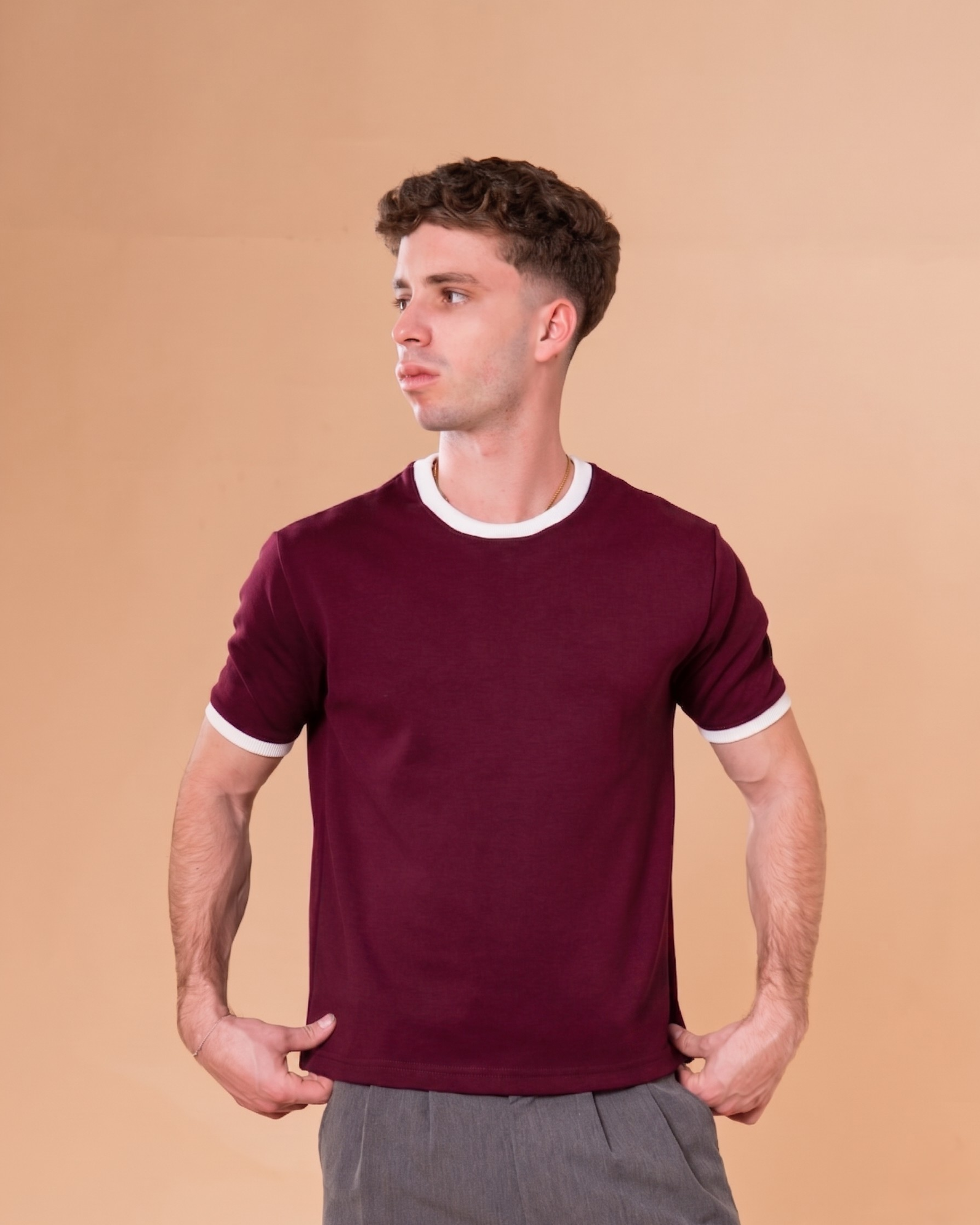 BURGUNDY RINGER T-SHIRT