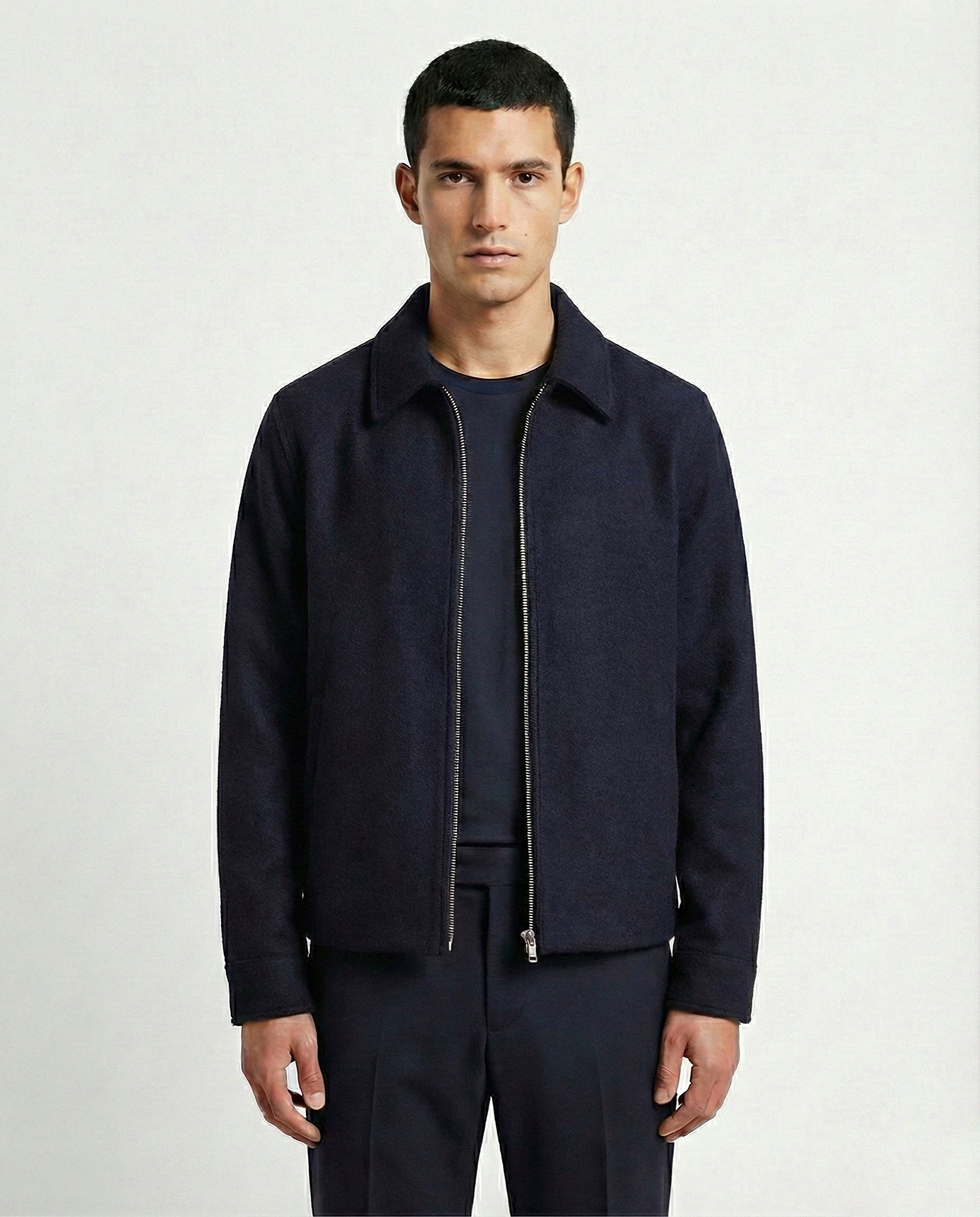 NAVY CROPPED WOOL JACKET