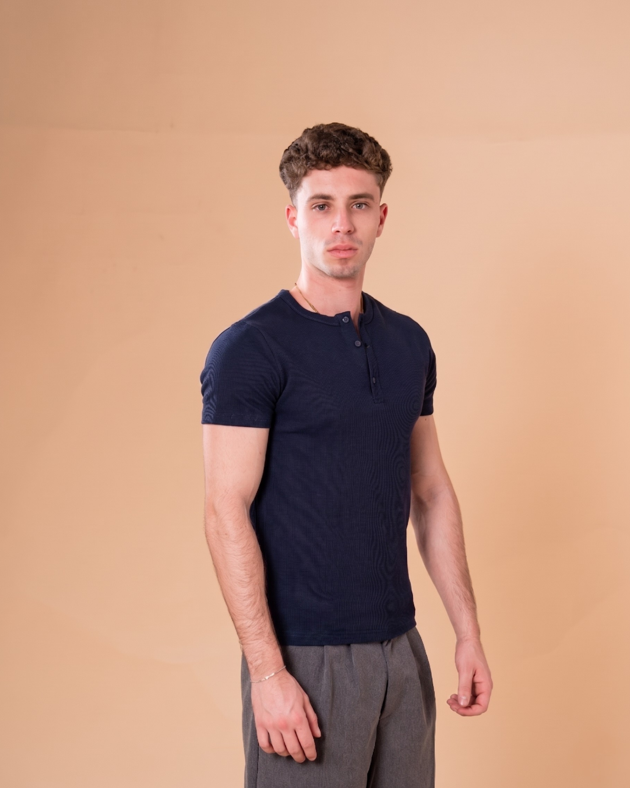 NAVY HENLEY T-SHIRT