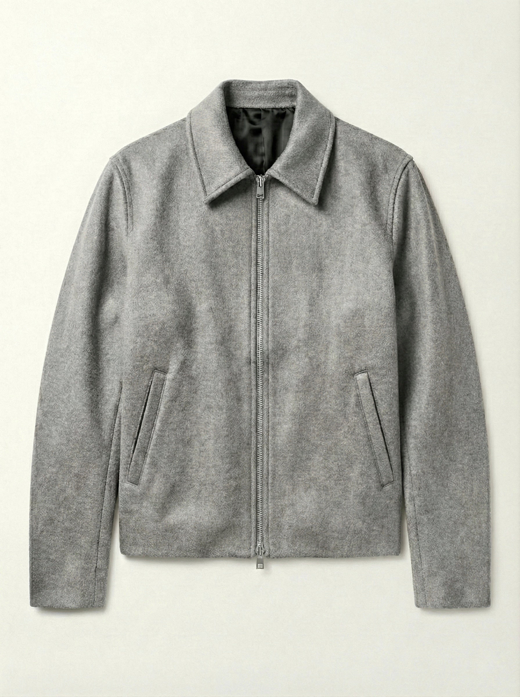 DOUBLE ZIPPER GREY CROPPED WOOL JACKET