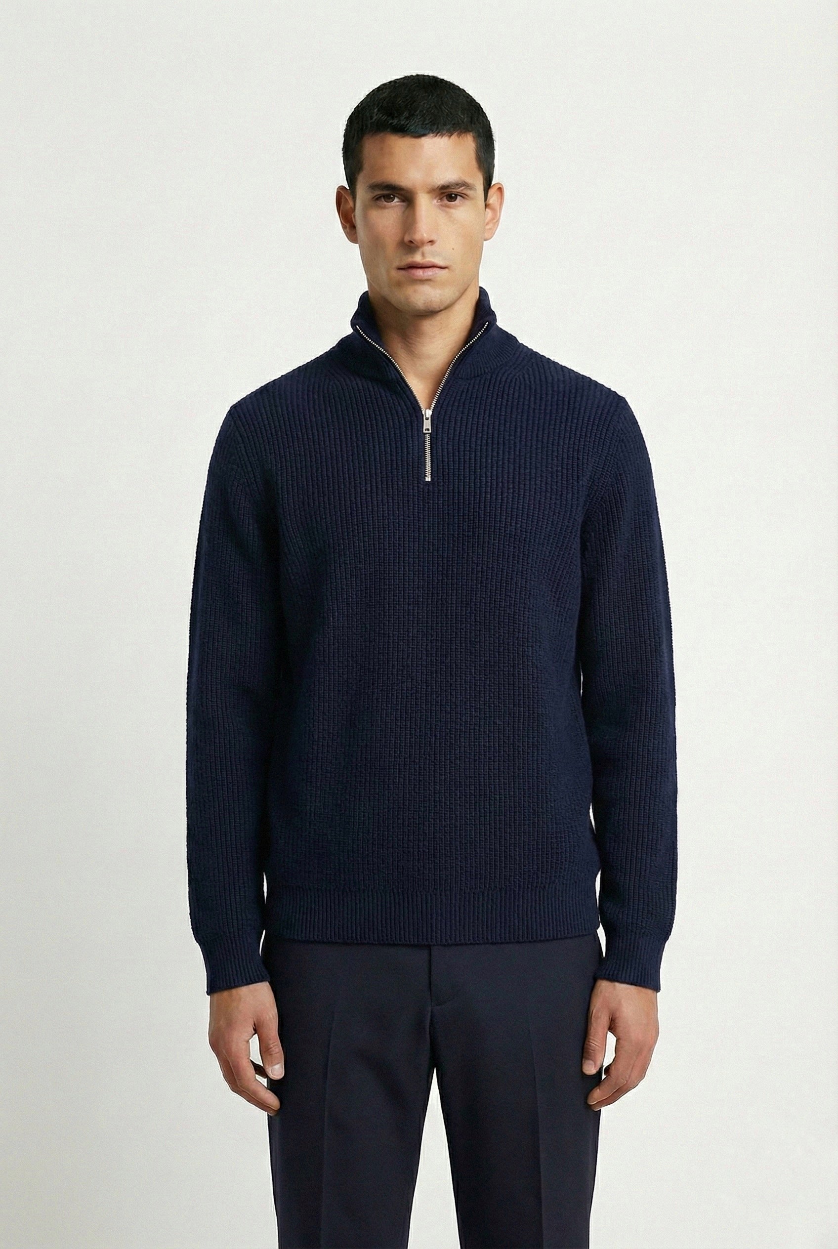PRE-ORDER NAVY KNITTED QUARTER ZIP UP