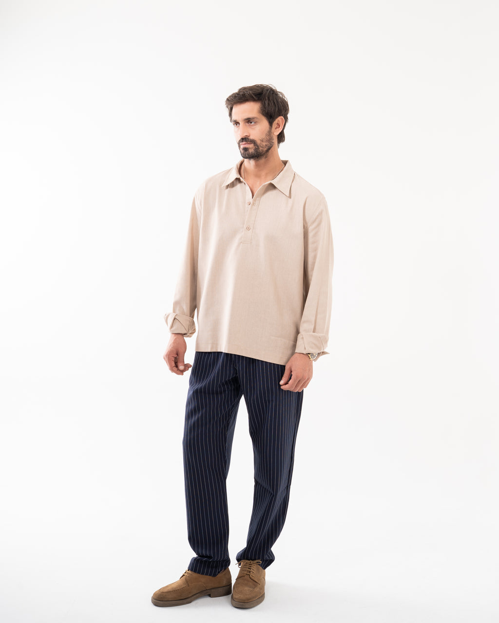 BEIGE LINEN POLO SHIRT