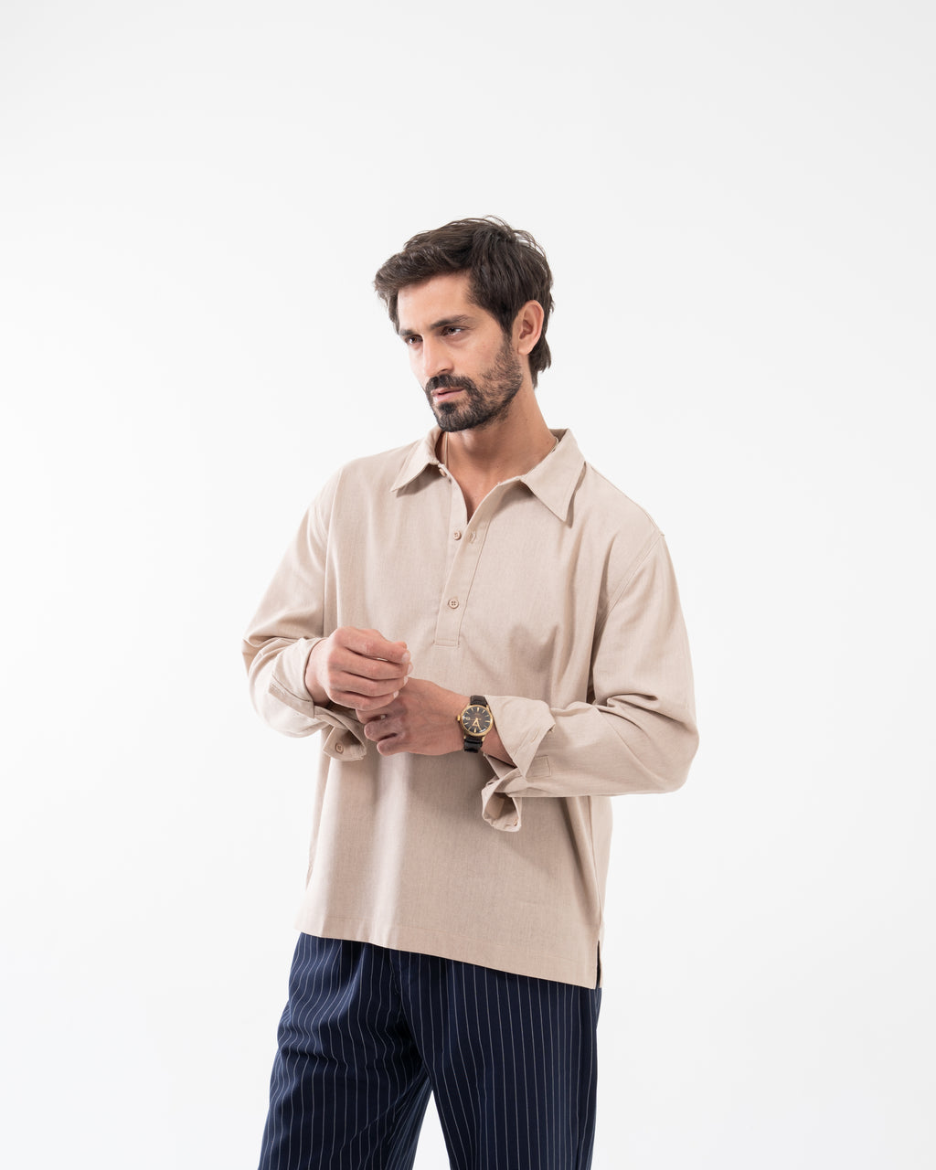 BEIGE LINEN POLO SHIRT