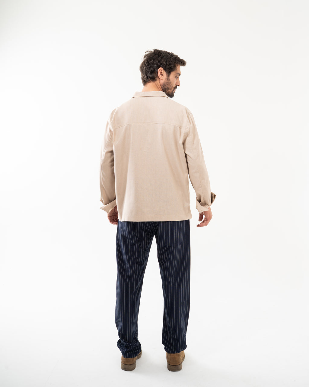 NAVY WIDE PINSTRIPED PANTS