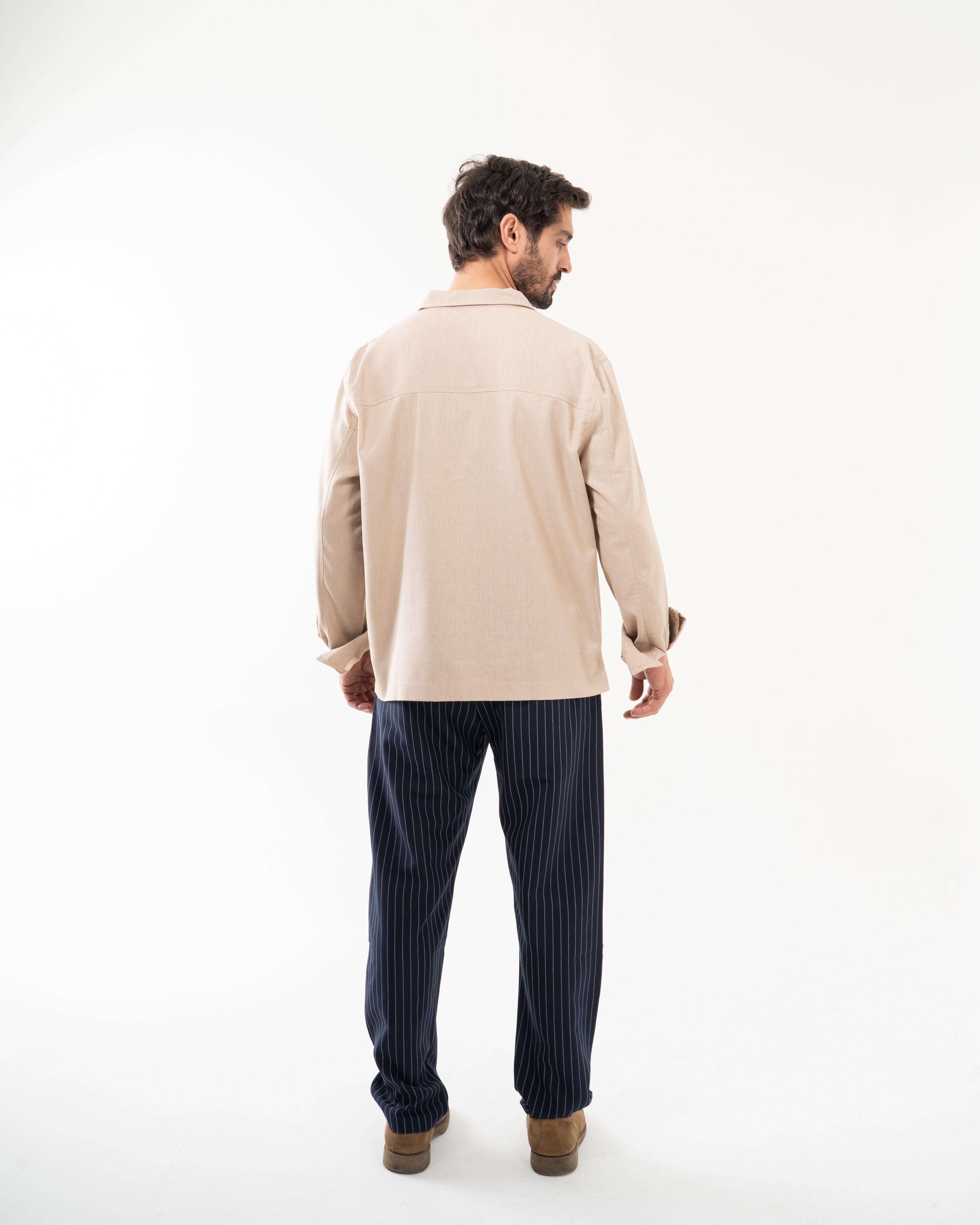 BEIGE LINEN POLO SHIRT