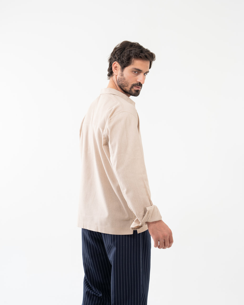 BEIGE LINEN POLO SHIRT