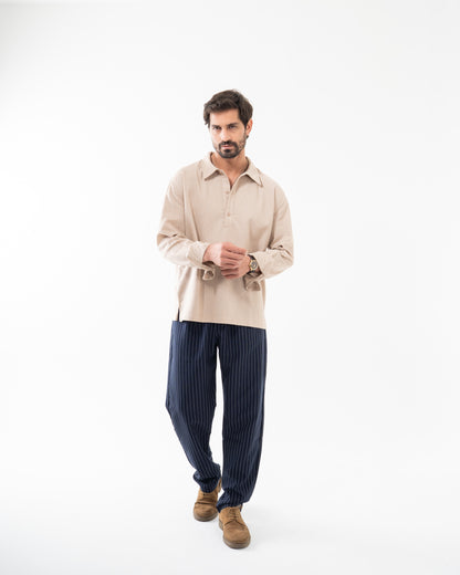 NAVY WIDE PINSTRIPED PANTS