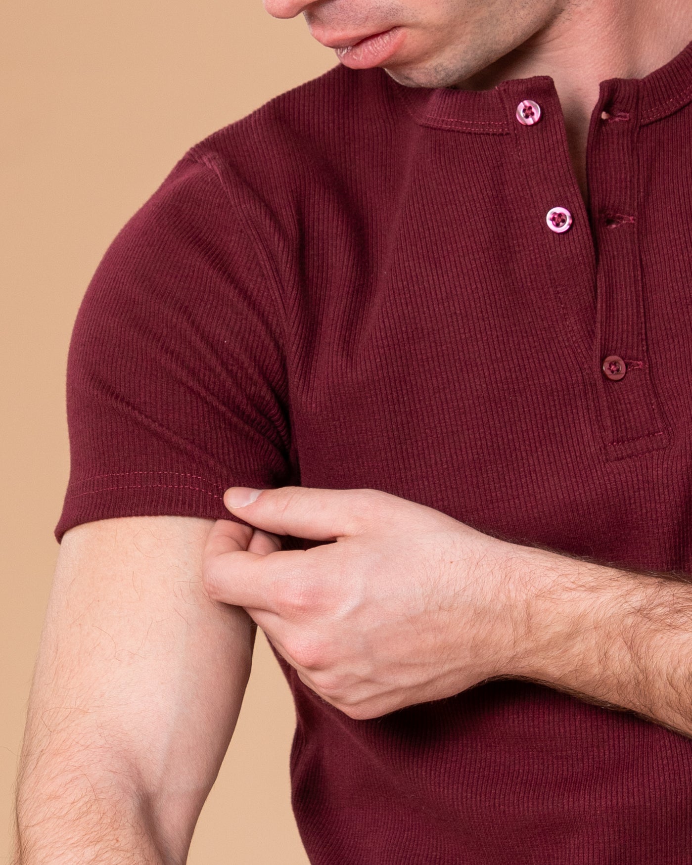 BURGUNDY HENLEY T-SHIRT