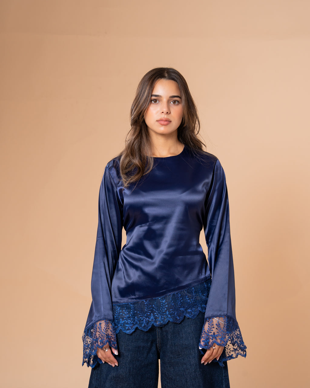 NAVY LACE TOP