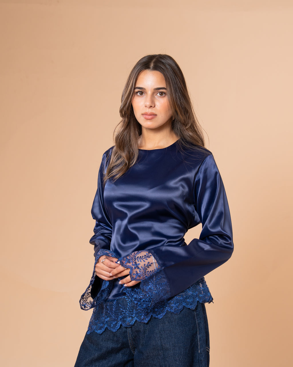 NAVY LACE TOP