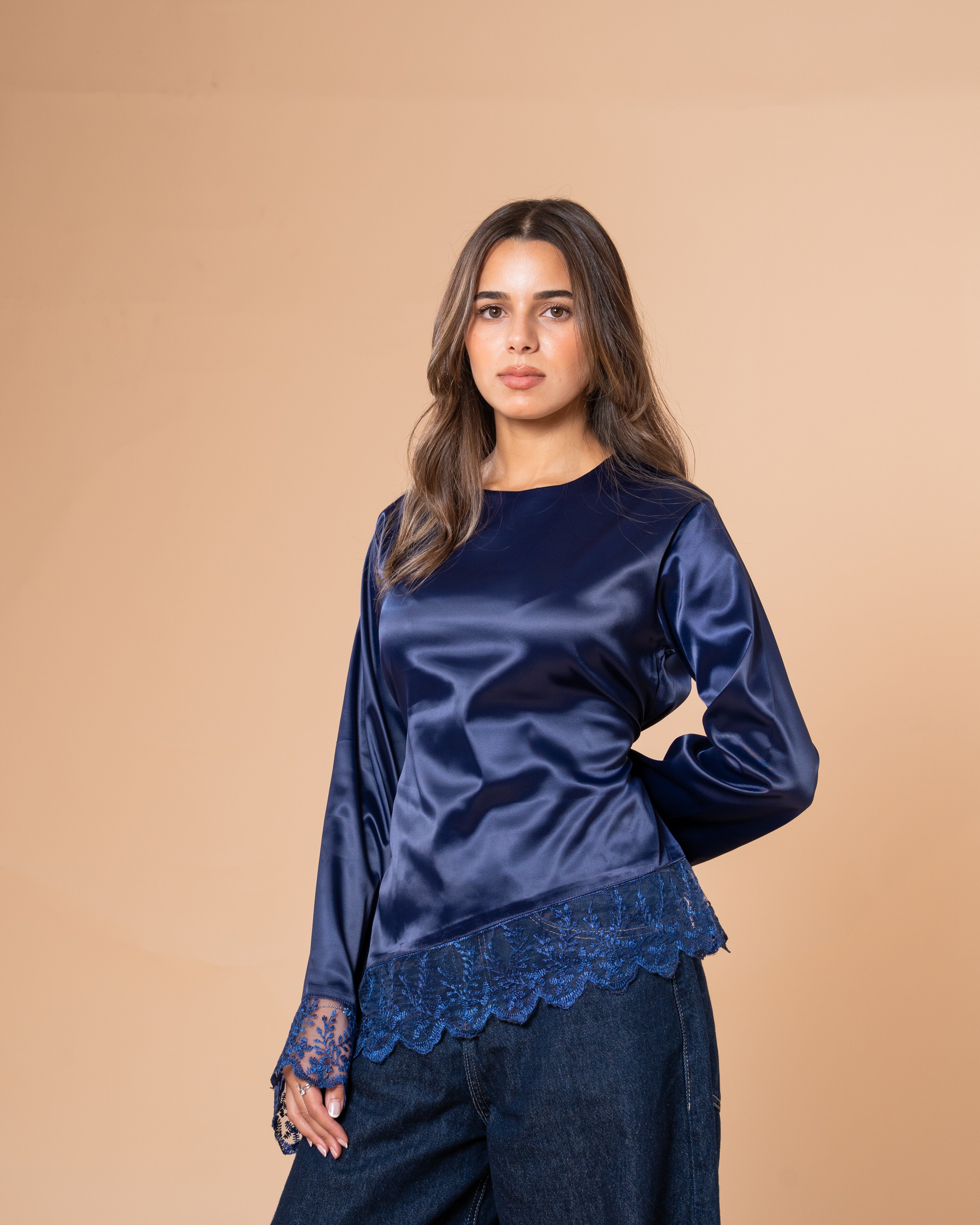 NAVY LACE TOP