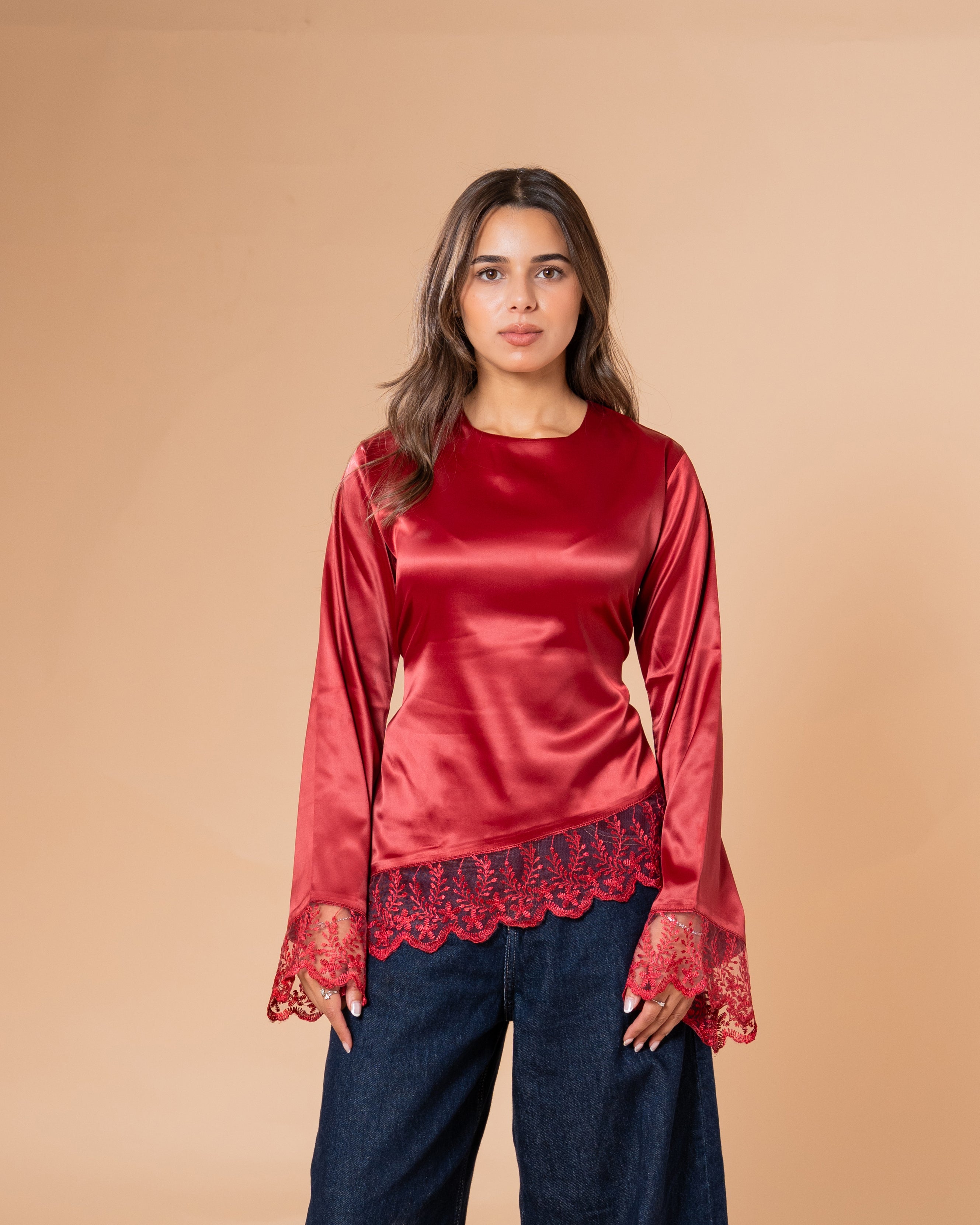 DARK RED LACE TOP