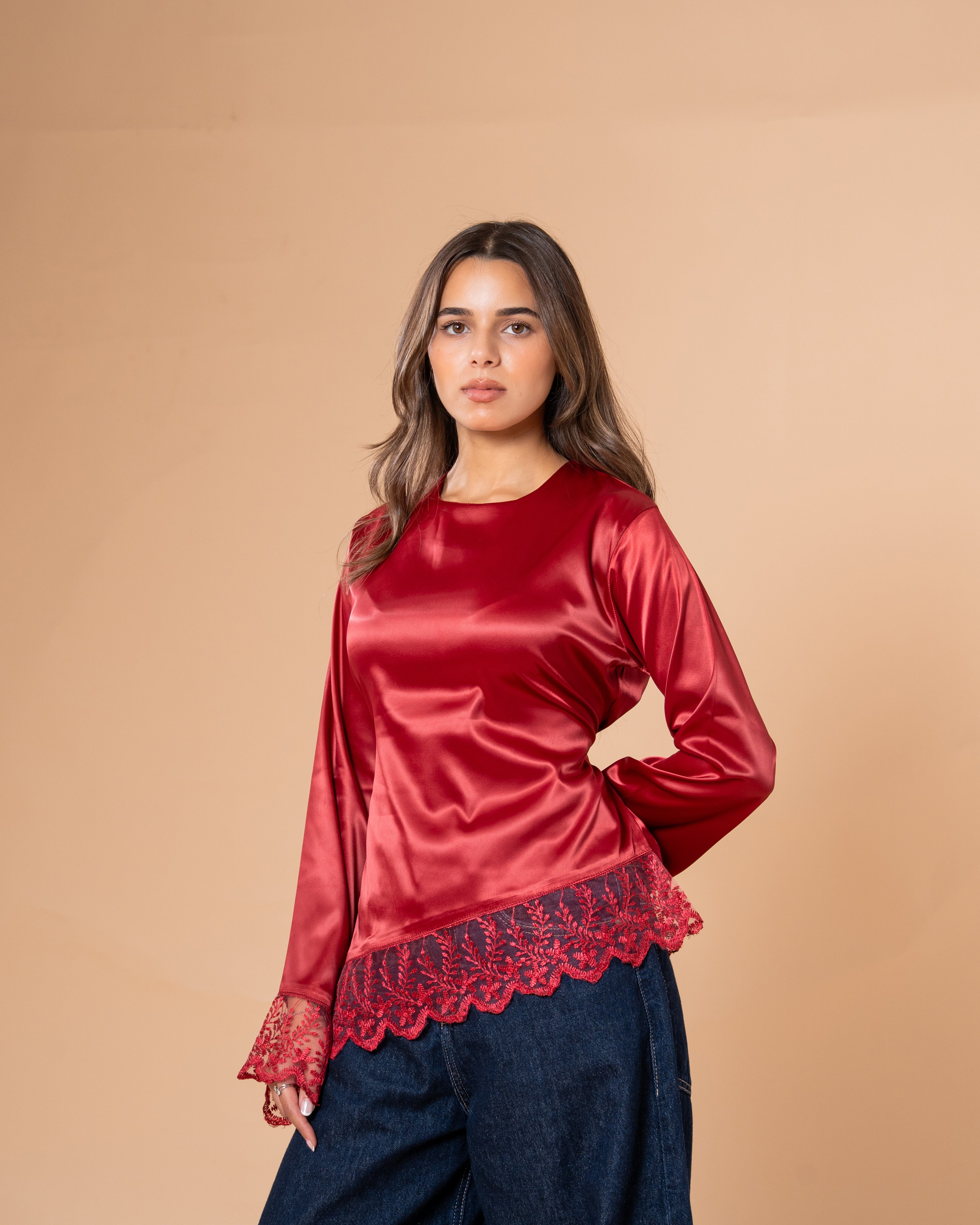 DARK RED LACE TOP