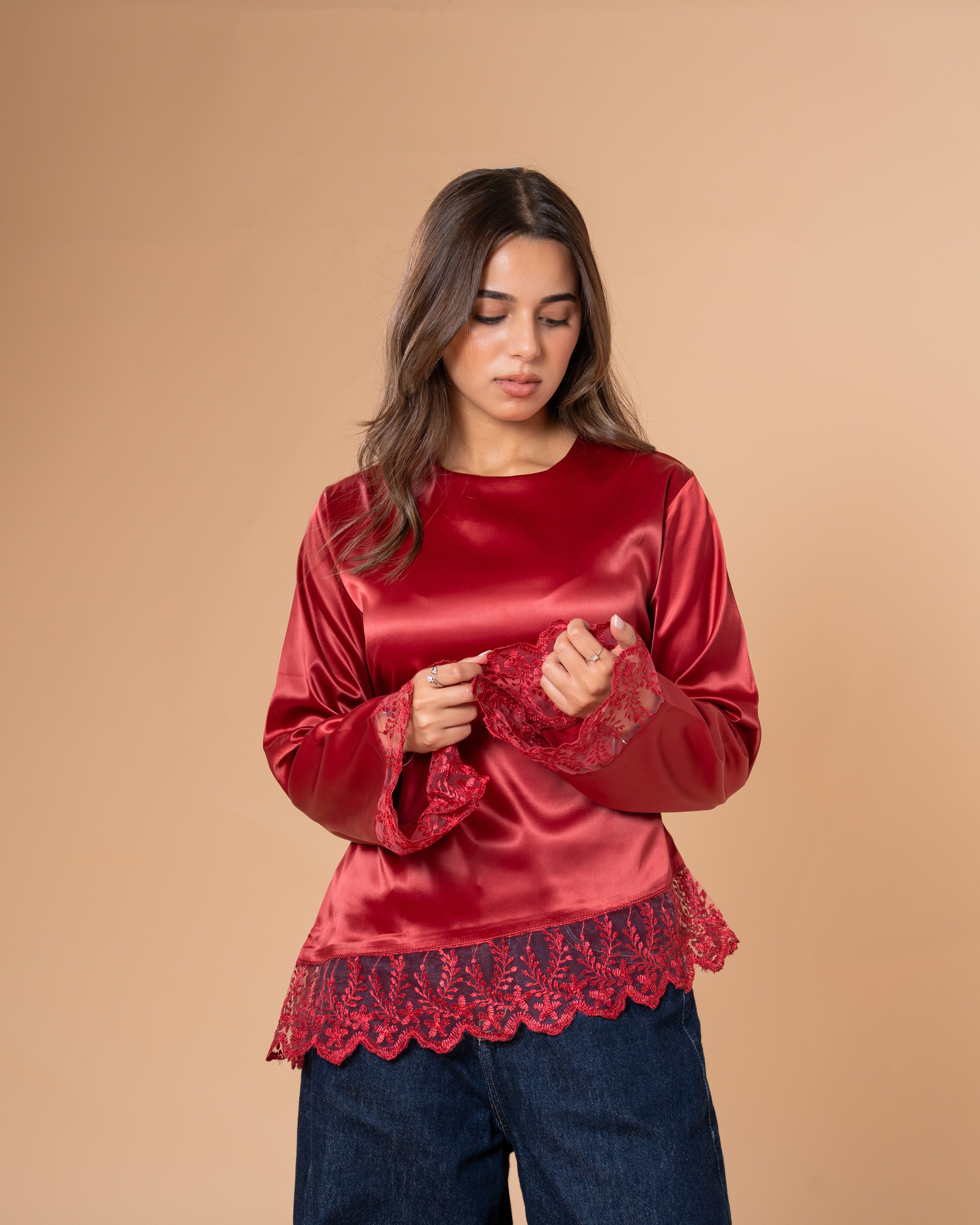 DARK RED LACE TOP