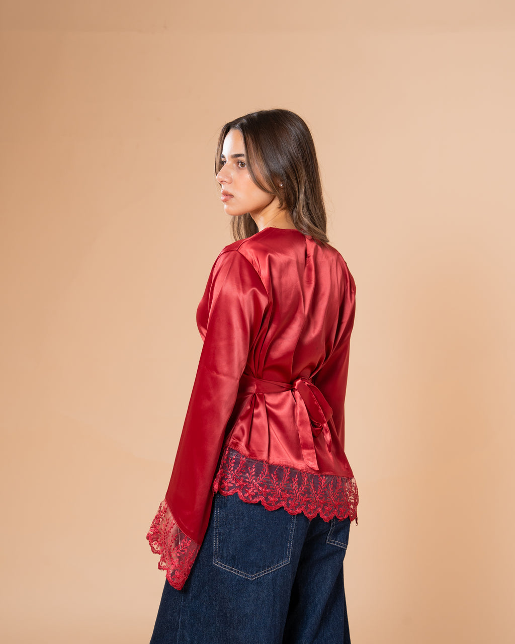 DARK RED LACE TOP